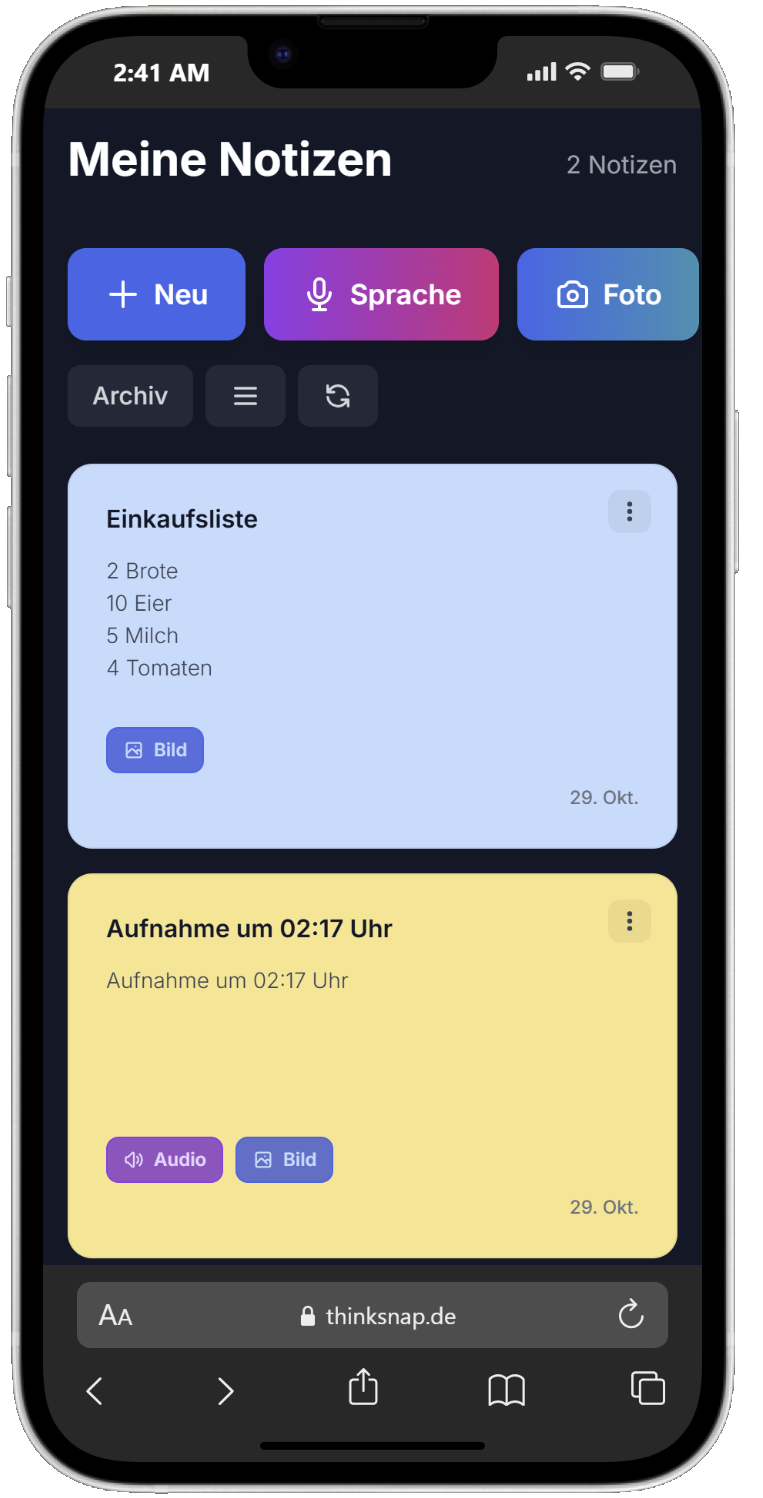 ThinkSnap voice recording