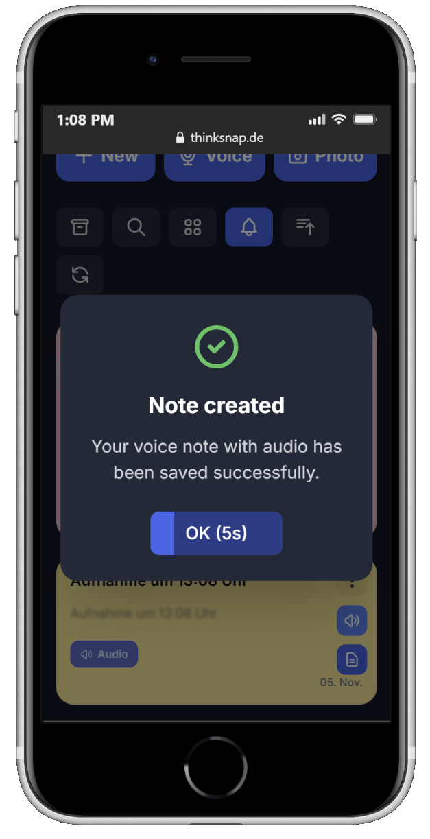 ThinkSnap con nota creata